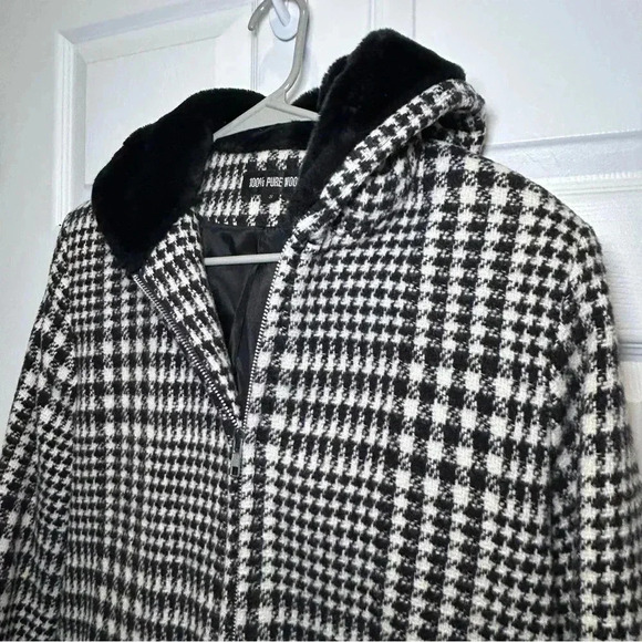 Houndstooth Wool Blend Coat - Picture 2 of 8